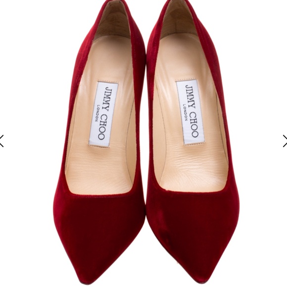 Jimmy Choo Red Velvet Abel Pointed Toe Pumps Size 37 - Picture 3 of 8